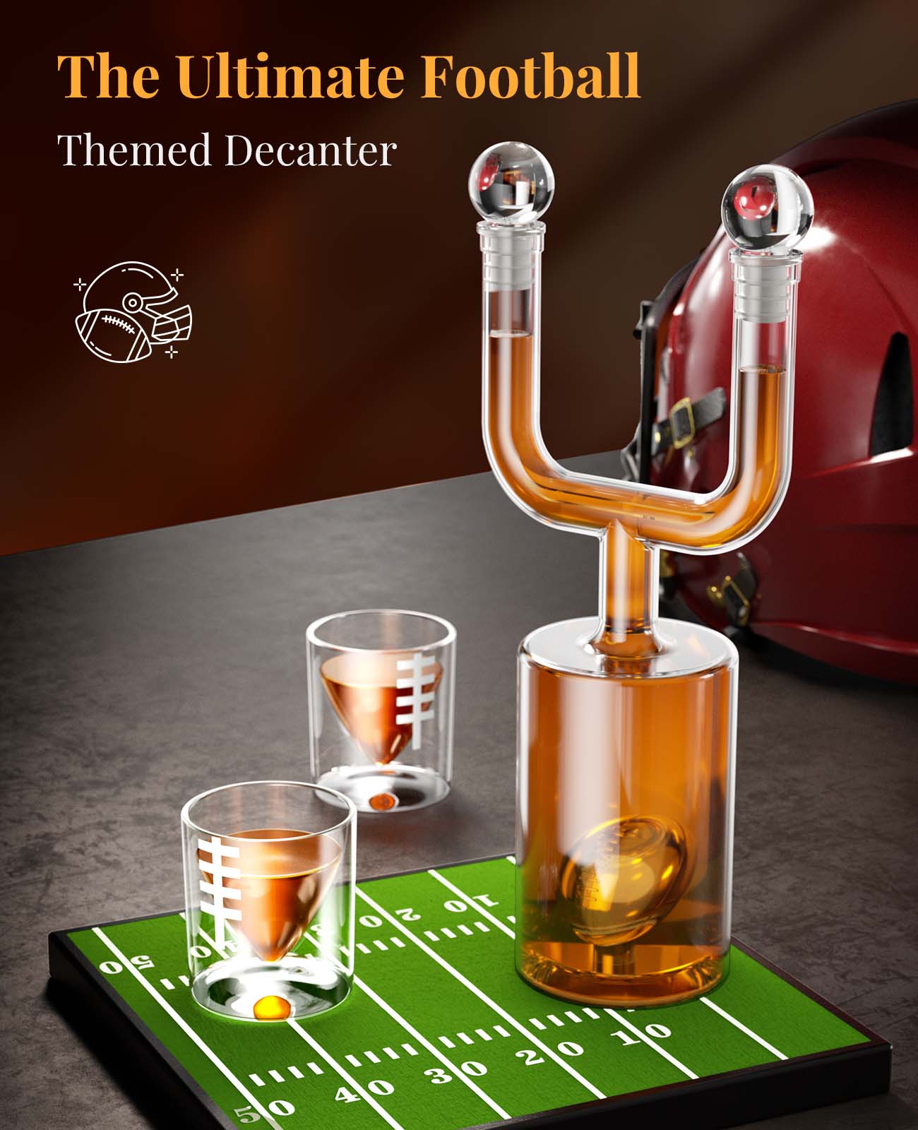 Kollea Football Uprights Whiskey Decanter Set, 28 Oz Whiskey Decanter with 2 Glasses